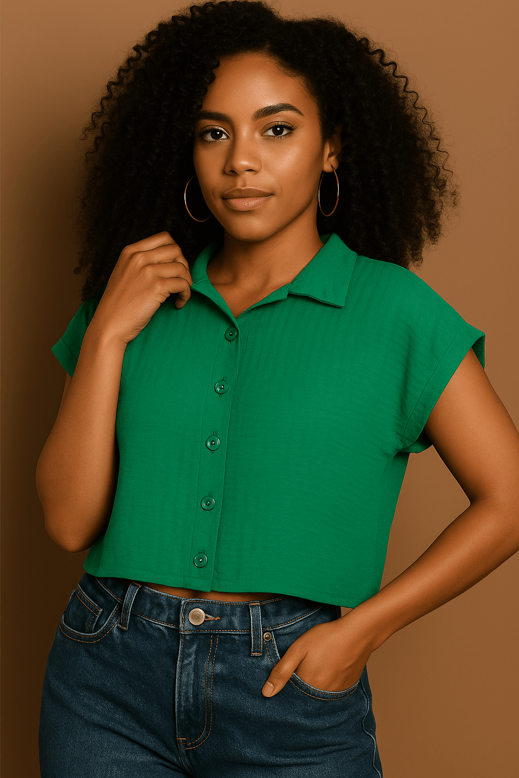 Camisa Cropped Feminina Lisa com Botões – Tecido Confortável e Versátil | Fernanza