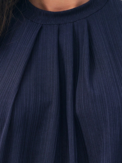 Blusa Gola Plissada Manga Curta Social Elegante Tecido Texturizado