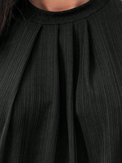 Blusa Gola Plissada Manga Curta Social Elegante Tecido Texturizado