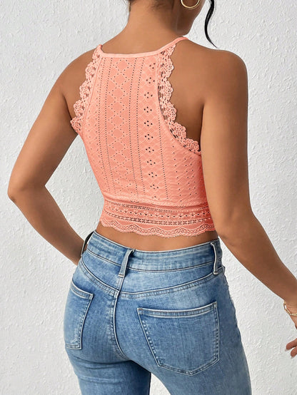 Top Regata com Recorte de Renda e Ombro Caído para Mulheres