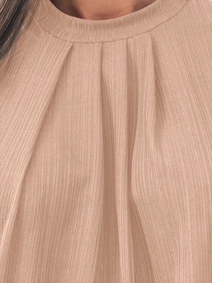 Blusa Gola Plissada Manga Curta Social Elegante Tecido Texturizado