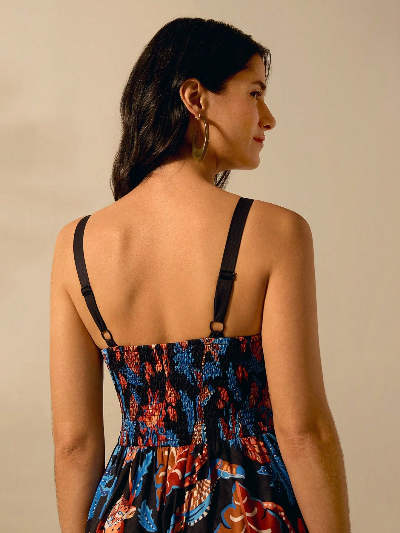 CAJUNI Macacão Preto Longo Estampado com Estampa Boêmia de Leopardo, Abacaxi, Flora e Fauna Tropical, Sem Manga, Casual de Praia de Férias de Verão