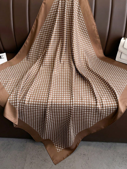 Lenço de Seda Quadrado com Estampa Listrada, Adequado para Uso Diário.