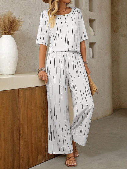 Conjunto Estampado em Toda a Extensão com Decote em V 