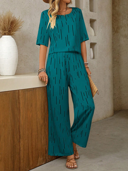 Conjunto Estampado em Toda a Extensão com Decote em V 