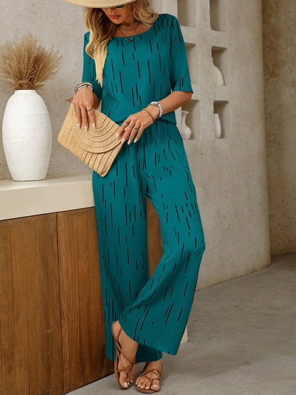 Conjunto Estampado em Toda a Extensão com Decote em V 