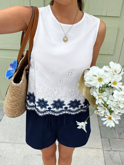  Conjunto de Top Regata e Shorts Feminino, Moda de Verão