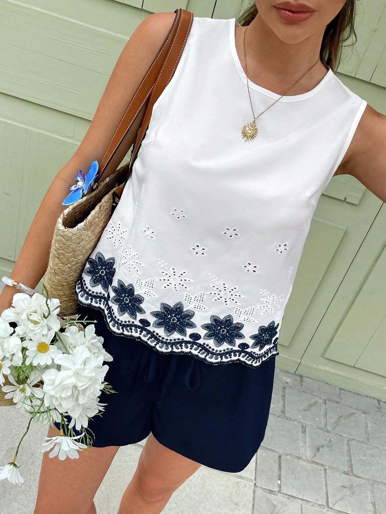  Conjunto de Top Regata e Shorts Feminino, Moda de Verão