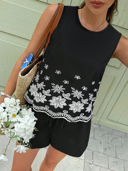  Conjunto de Top Regata e Shorts Feminino, Moda de Verão