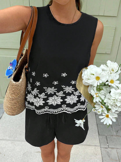  Conjunto de Top Regata e Shorts Feminino, Moda de Verão