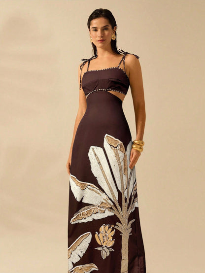 Vestido Longo Cut-Out Coqueiro – Preto Tropical Chic