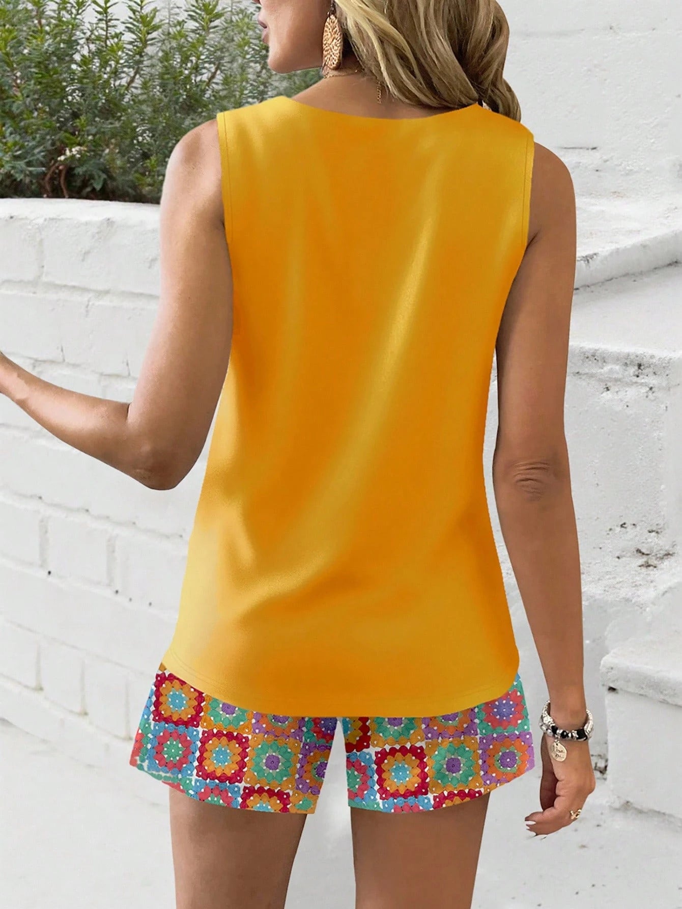  Conjunto de Regata Confortável com Estampa Floral Retrô Feminina, Estilo Vintage, Adequado para Férias de Primavera/Verão