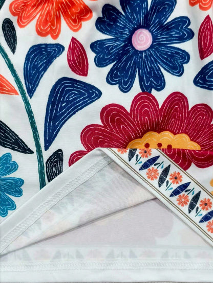  Conjunto de Regata Confortável com Estampa Floral Retrô Feminina, Estilo Vintage, Adequado para Férias de Primavera/Verão