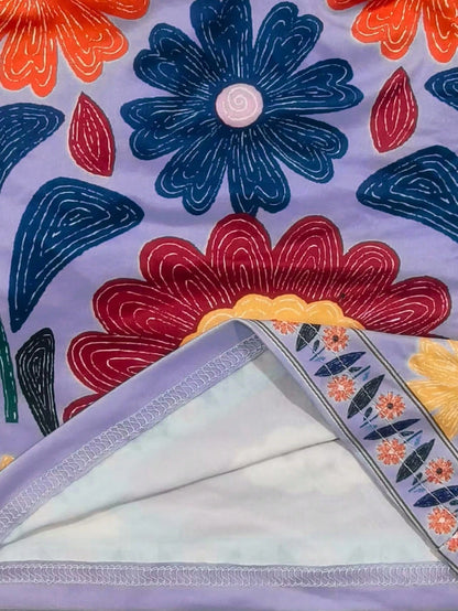  Conjunto de Regata Confortável com Estampa Floral Retrô Feminina, Estilo Vintage, Adequado para Férias de Primavera/Verão