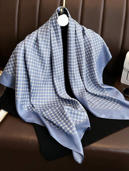 Lenço de Seda Quadrado com Estampa Listrada, Adequado para Uso Diário.