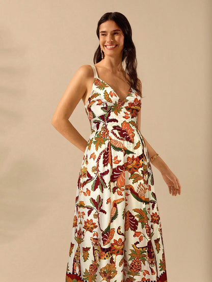 CAJUNI Macacão Preto Longo Estampado com Estampa Boêmia de Leopardo, Abacaxi, Flora e Fauna Tropical, Sem Manga, Casual de Praia de Férias de Verão