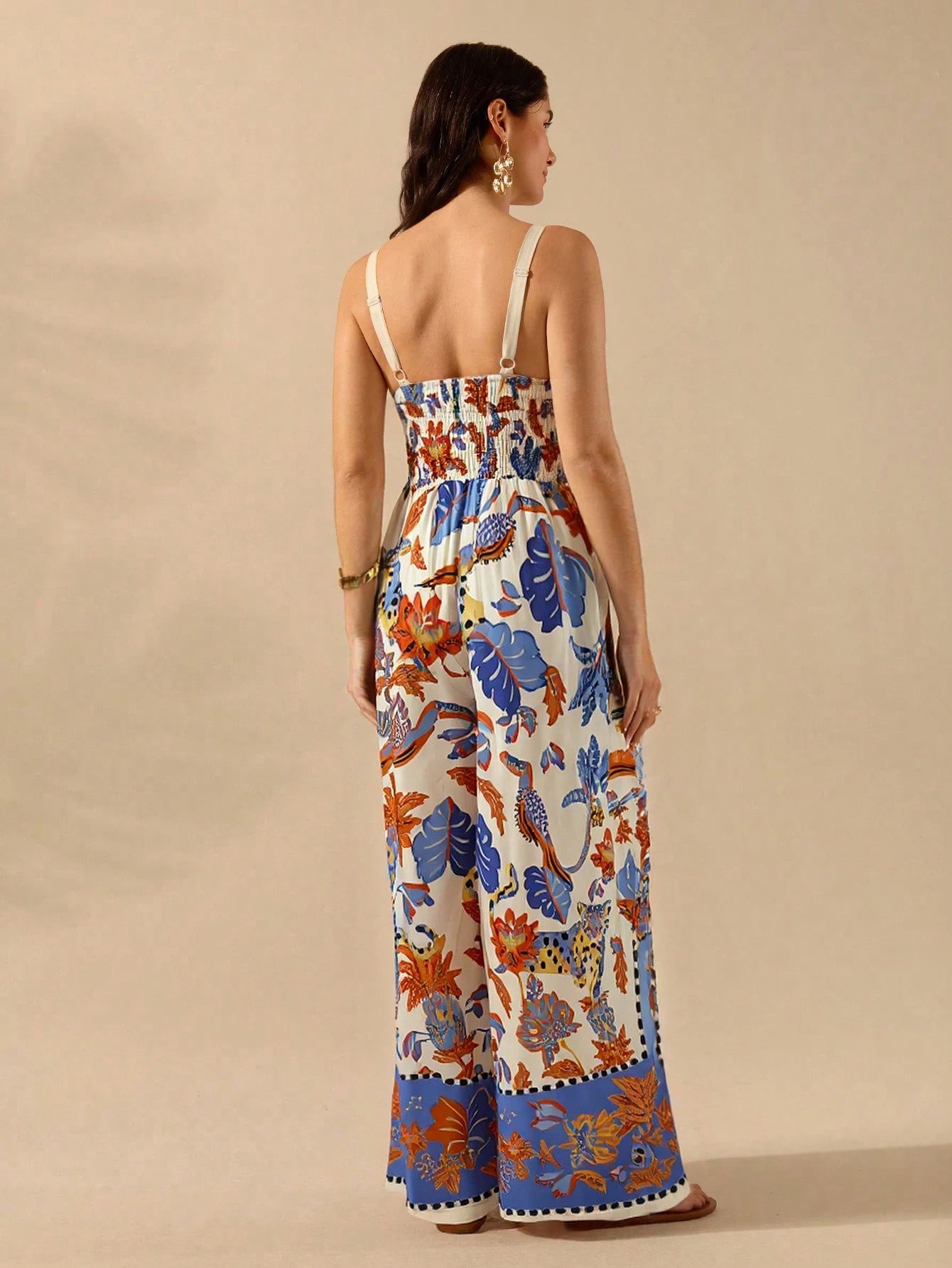 CAJUNI Macacão Preto Longo Estampado com Estampa Boêmia de Leopardo, Abacaxi, Flora e Fauna Tropical, Sem Manga, Casual de Praia de Férias de Verão