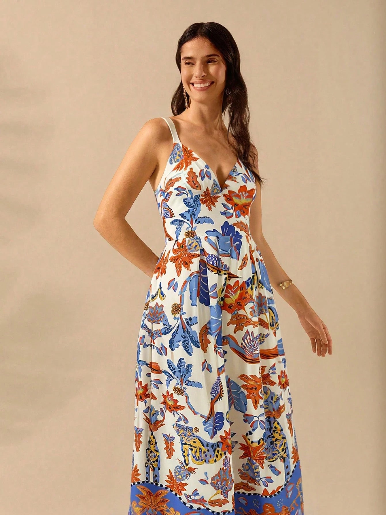 CAJUNI Macacão Preto Longo Estampado com Estampa Boêmia de Leopardo, Abacaxi, Flora e Fauna Tropical, Sem Manga, Casual de Praia de Férias de Verão