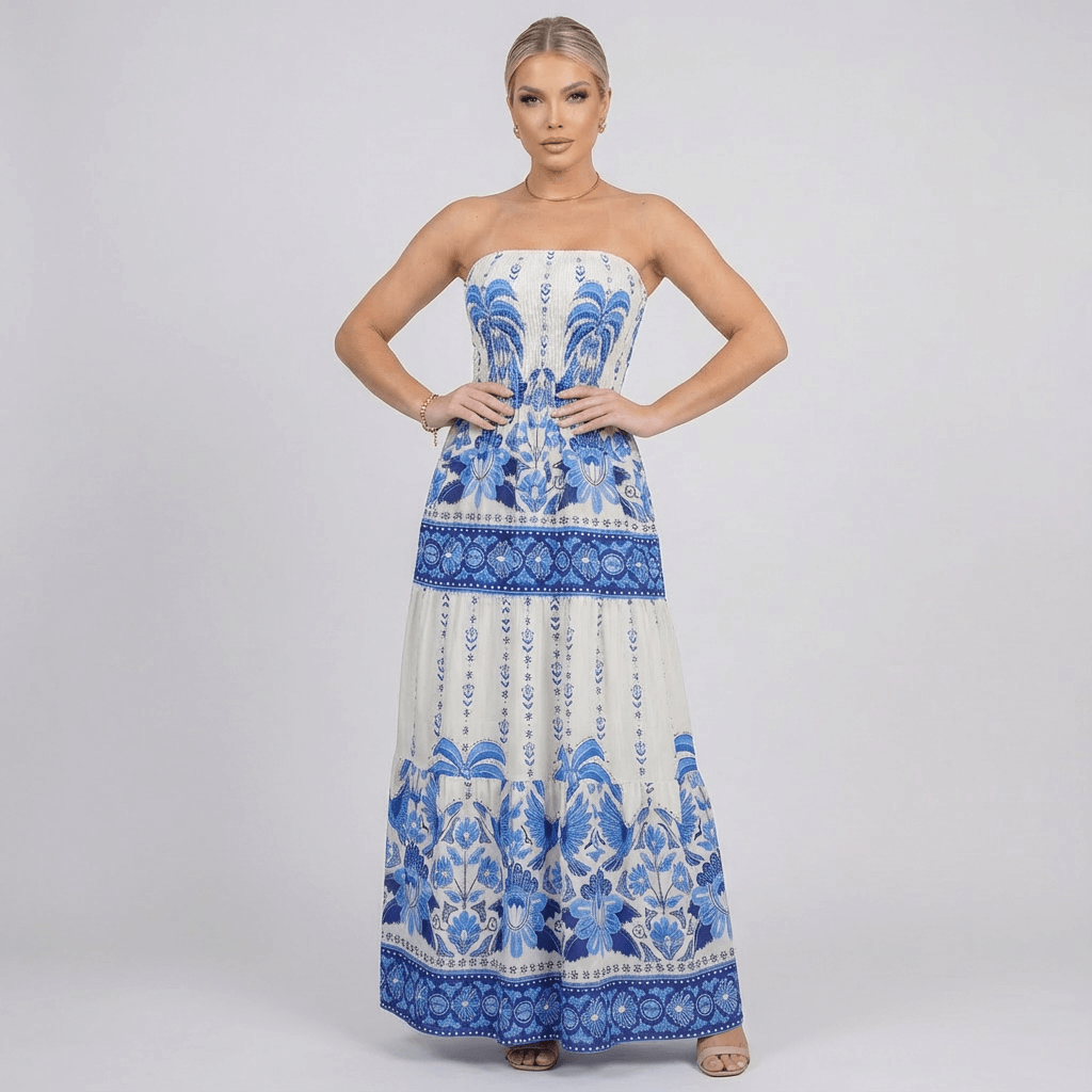 Vestido Longo Tomara‑que‑Caia Estampado Floral Tropical – Fernanza