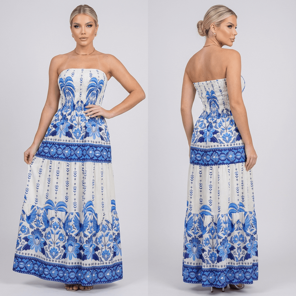 Vestido Longo Tomara‑que‑Caia Estampado Floral Tropical – Fernanza