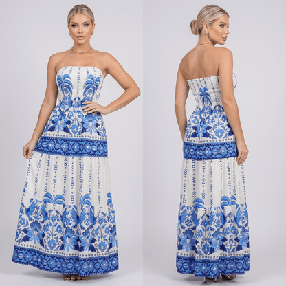 Vestido Longo Tomara‑que‑Caia Estampado Floral Tropical – Fernanza