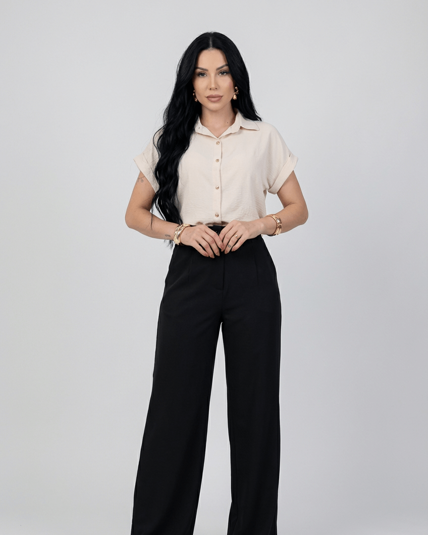 Camisa Feminina Social em Tecido Duna com Botões Dourados – Elegante e Versátil | Fernanza