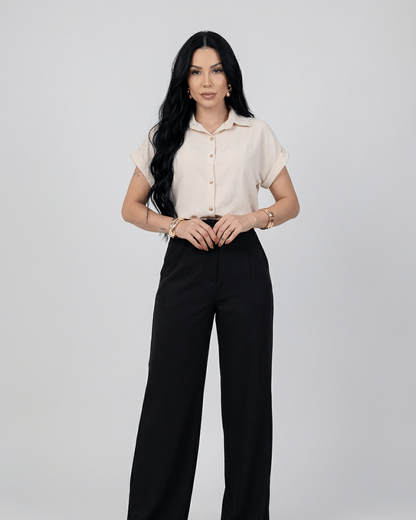 Camisa Feminina Social em Tecido Duna com Botões Dourados – Elegante e Versátil | Fernanza