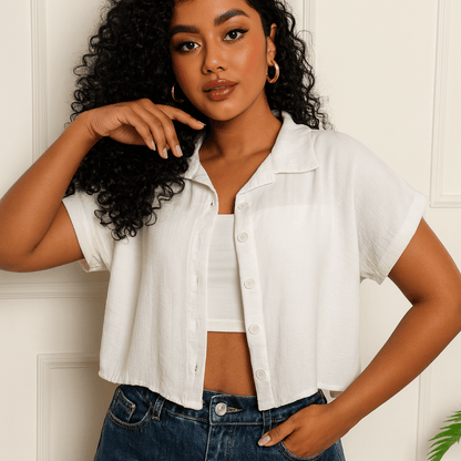 Camisa Cropped Feminina Lisa com Botões – Tecido Confortável e Versátil | Fernanza
