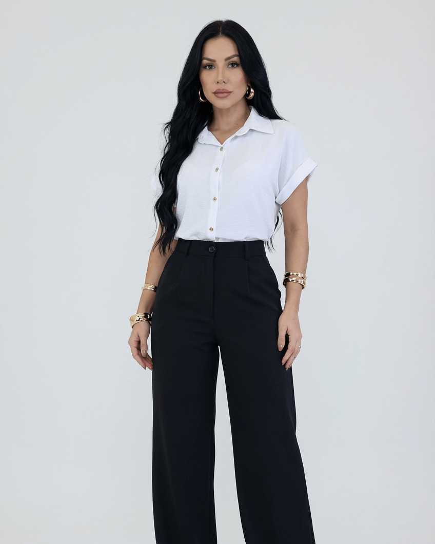 Camisa Feminina Social em Tecido Duna com Botões Dourados – Elegante e Versátil | Fernanza