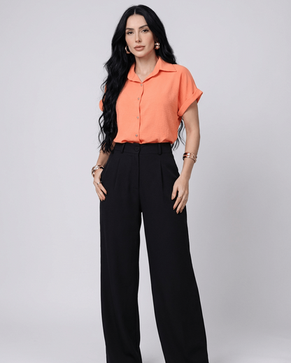 Camisa Feminina Social em Tecido Duna com Botões Dourados – Elegante e Versátil | Fernanza