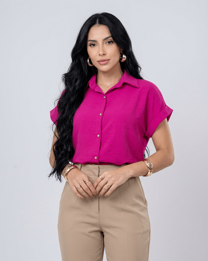 Camisa Feminina Social em Tecido Duna com Botões Dourados – Elegante e Versátil | Fernanza