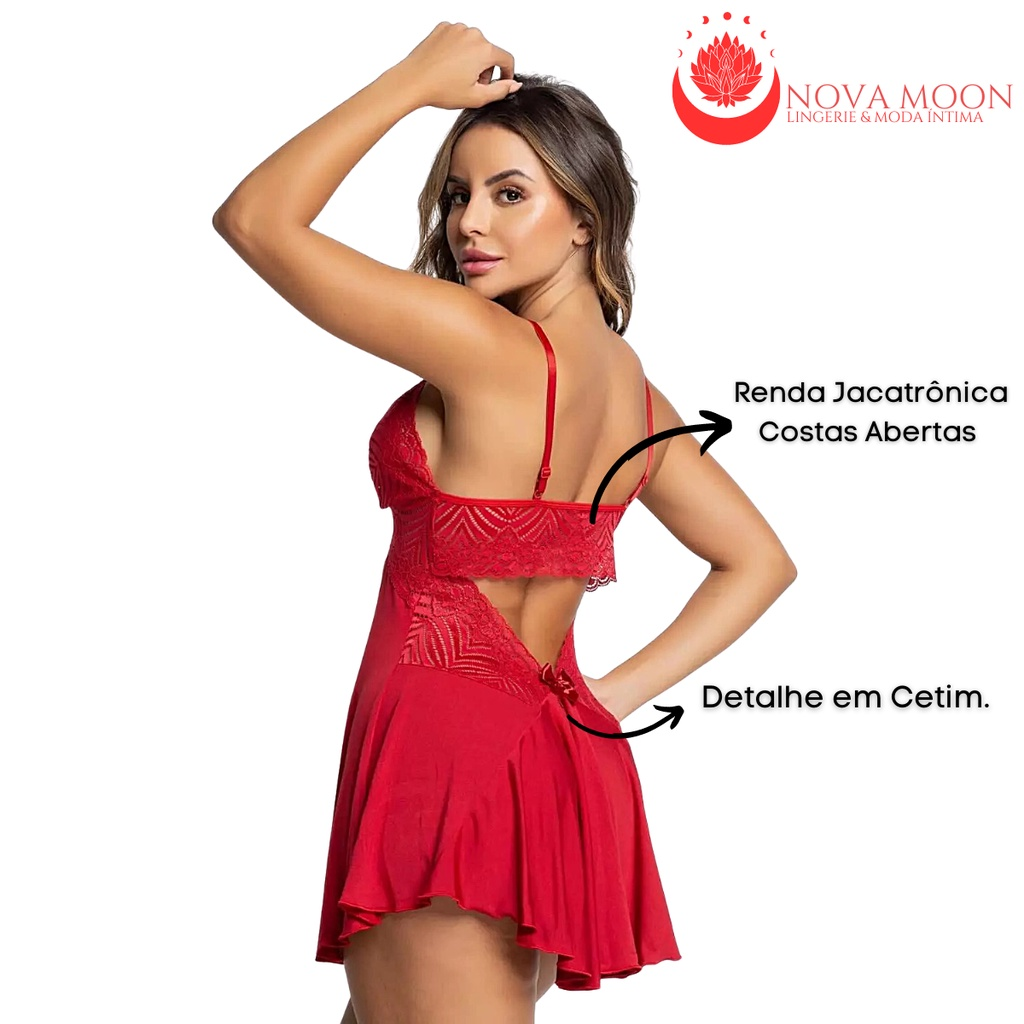 Camisola Sexy com Calcinha Renda Regulável Feminina Renda Sensual Linha Noite Lingerie