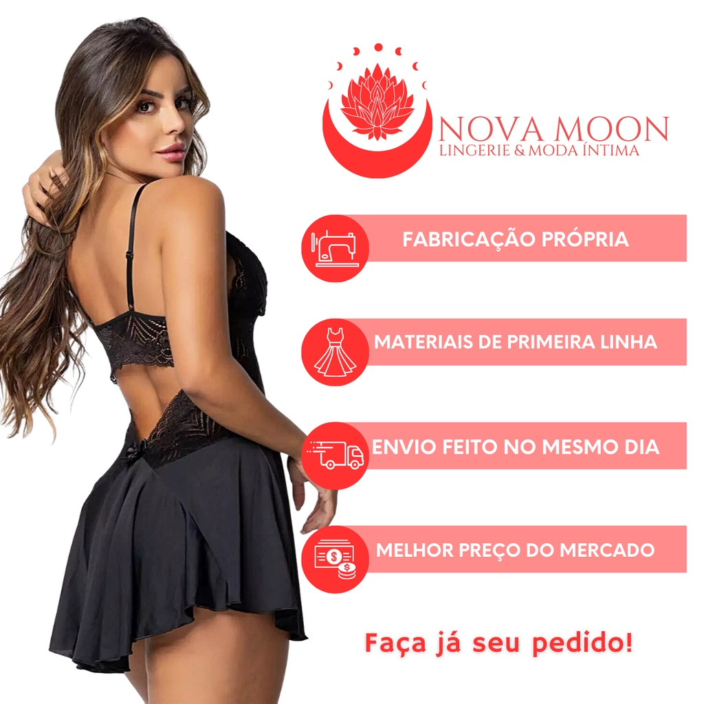 Camisola Sexy com Calcinha Renda Regulável Feminina Renda Sensual Linha Noite Lingerie