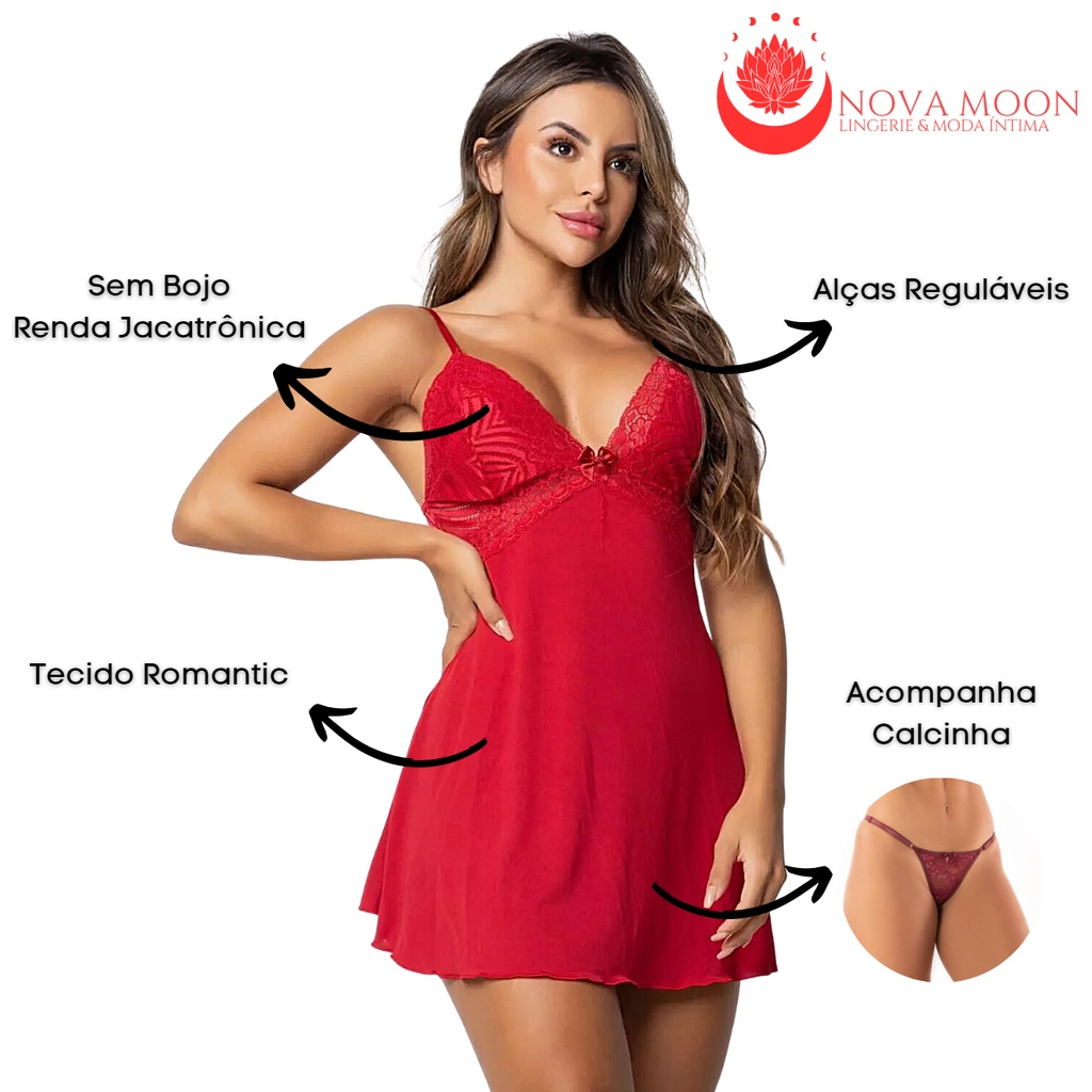 Camisola Sexy com Calcinha Renda Regulável Feminina Renda Sensual Linha Noite Lingerie