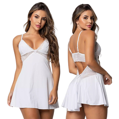 Camisola Sexy com Calcinha Renda Regulável Feminina Renda Sensual Linha Noite Lingerie