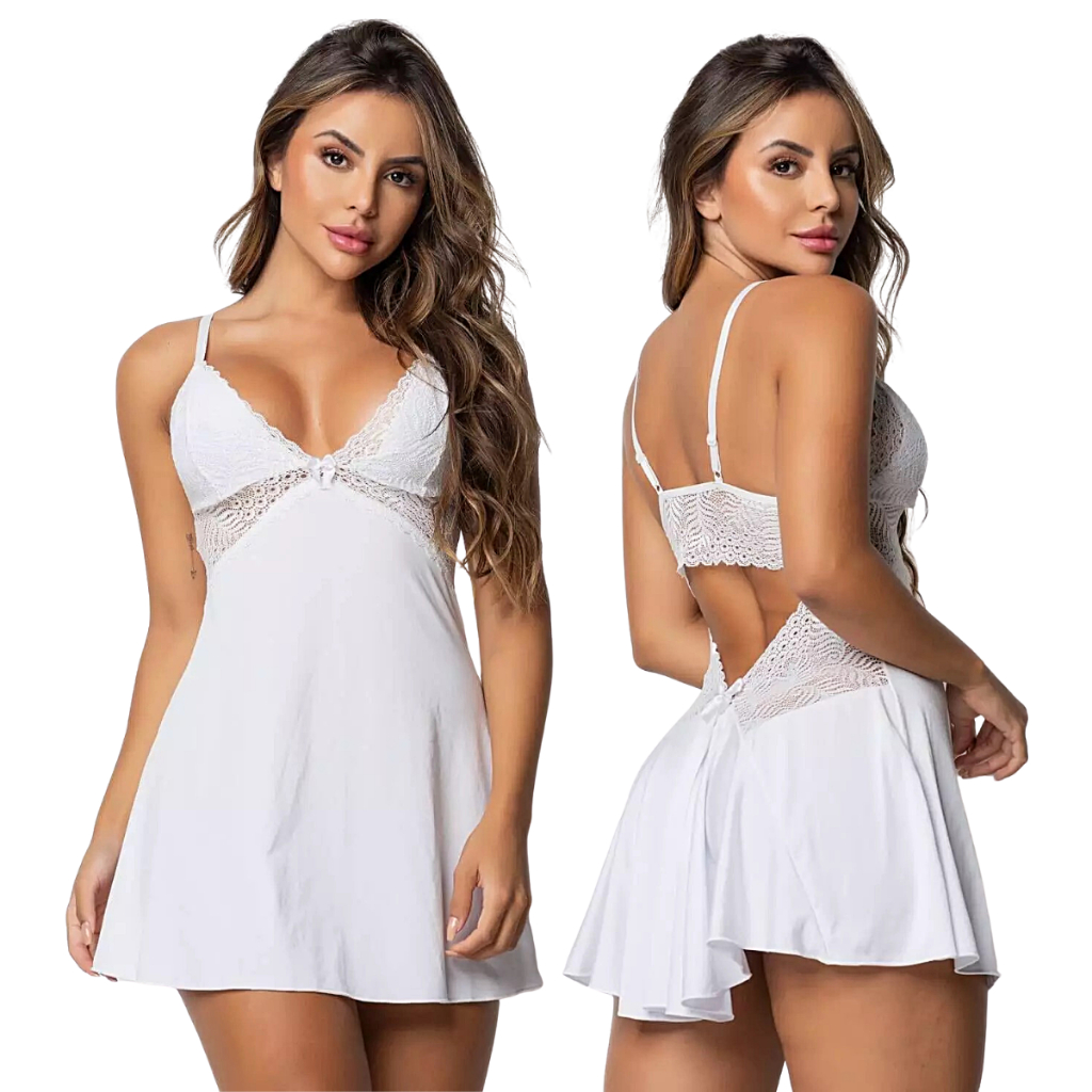 Camisola Sexy com Calcinha Renda Regulável Feminina Renda Sensual Linha Noite Lingerie