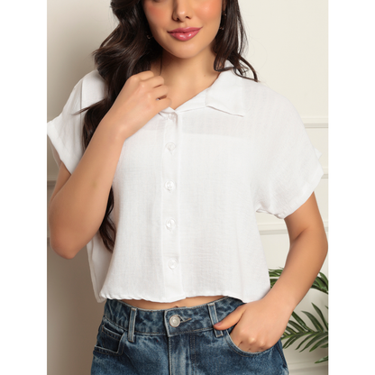 Camisa Cropped Feminina Lisa com Botões – Tecido Confortável e Versátil | Fernanza