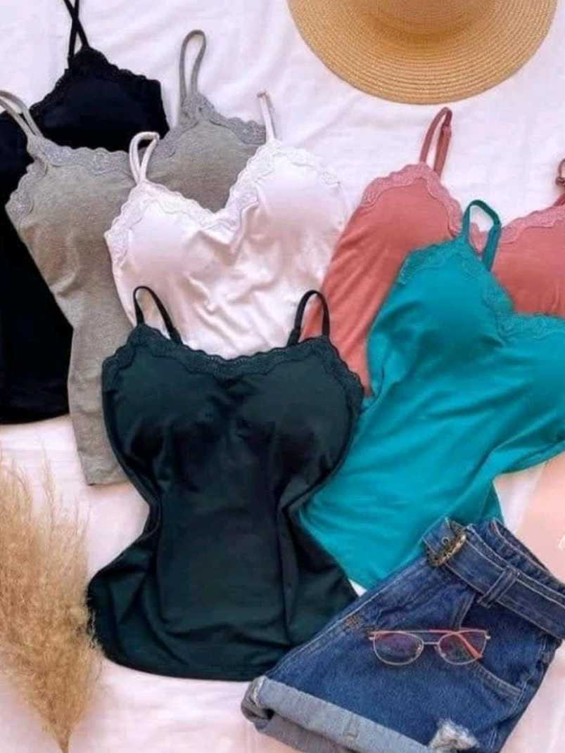 Blusa blusinha Feminina de Alcinha de Renda com Bojo Primavera verão