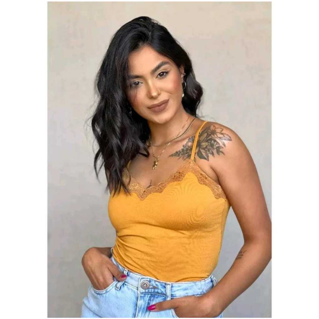 Blusa blusinha Feminina de Alcinha de Renda com Bojo Primavera verão