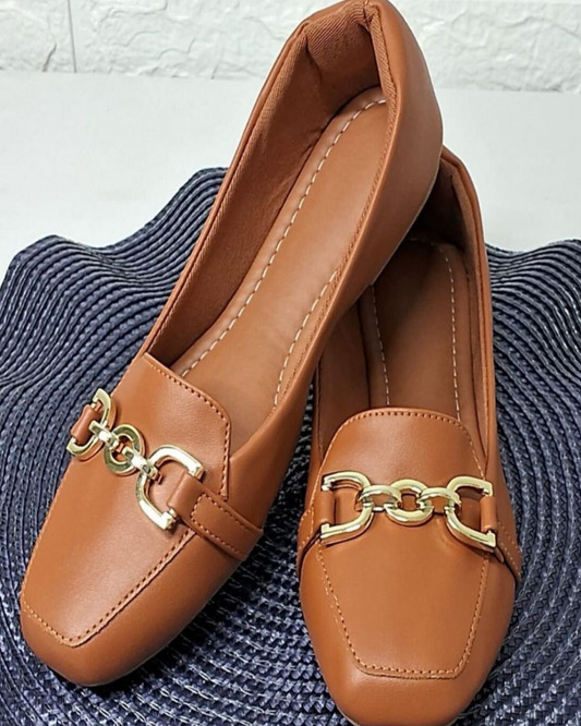 Sapatilha Bico Quadrado Feminina Confortável Mocassim Casual Com Fivela