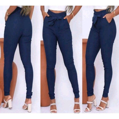 Calça feminina estilo clochard Azul amarração na cintura – look casual e elegante