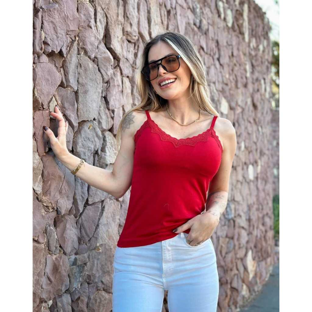 Blusa blusinha Feminina de Alcinha de Renda com Bojo Primavera verão