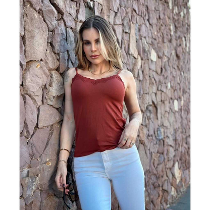 Blusa blusinha Feminina de Alcinha de Renda com Bojo Primavera verão