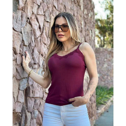 Blusa blusinha Feminina de Alcinha de Renda com Bojo Primavera verão