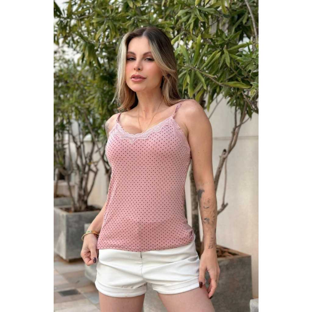 Blusa blusinha Feminina de Alcinha de Renda com Bojo Primavera verão