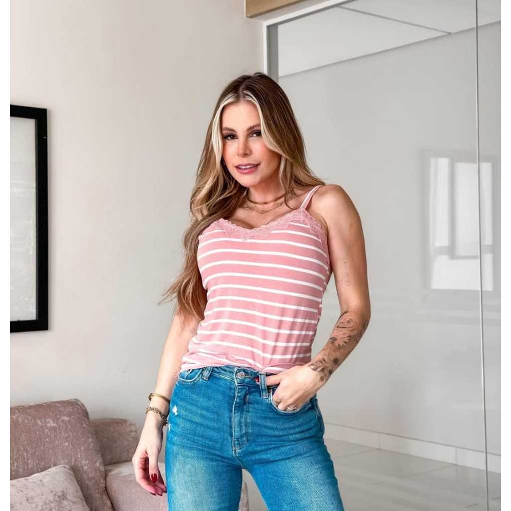 Blusa blusinha Feminina de Alcinha de Renda com Bojo Primavera verão