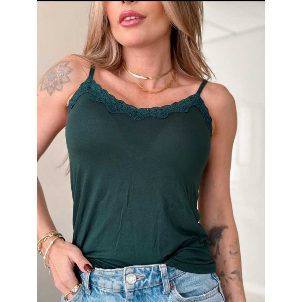 Blusa blusinha Feminina de Alcinha de Renda com Bojo Primavera verão