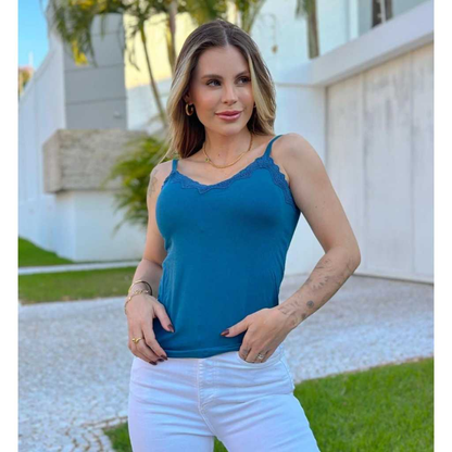 Blusa blusinha Feminina de Alcinha de Renda com Bojo Primavera verão