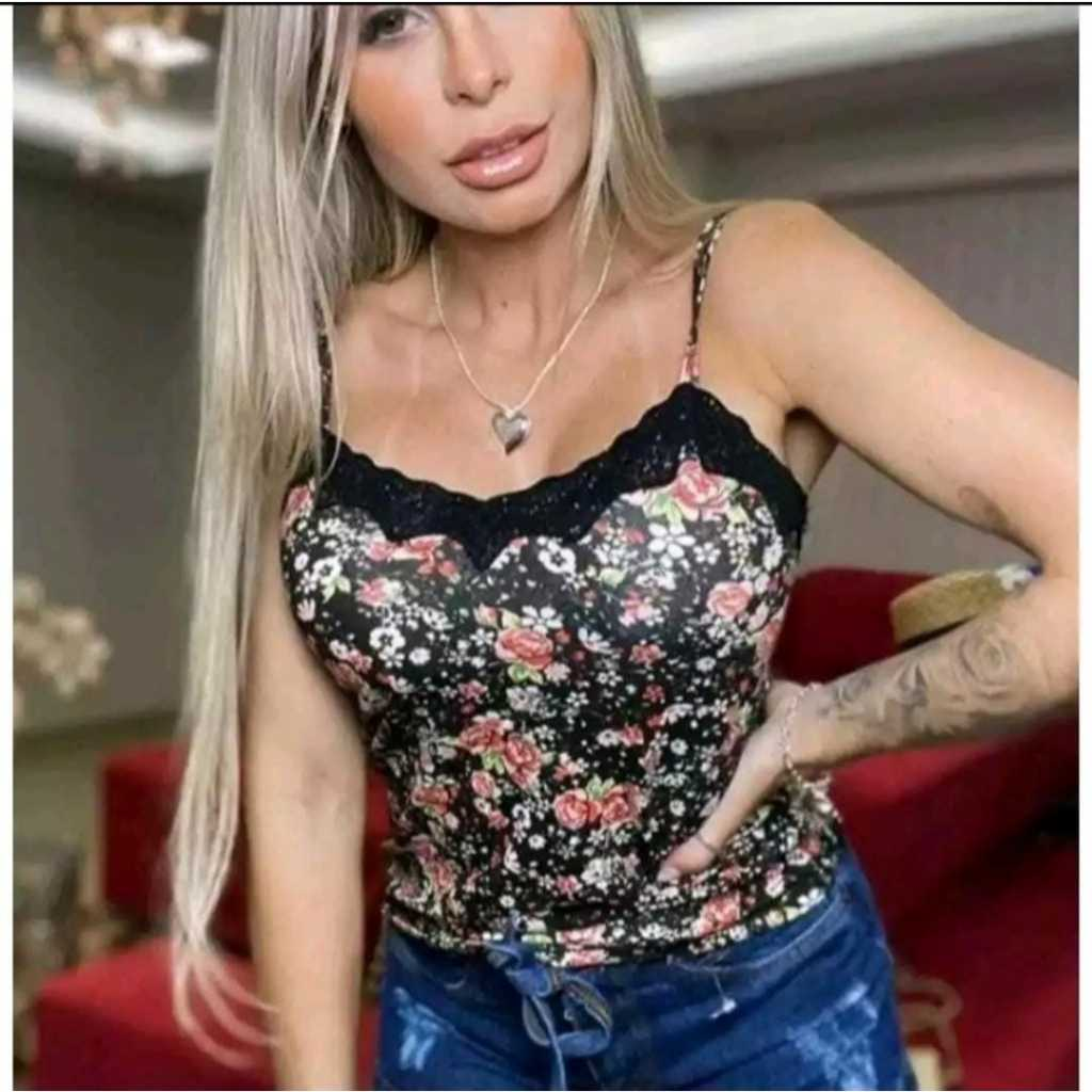 Blusa blusinha Feminina de Alcinha de Renda com Bojo Primavera verão