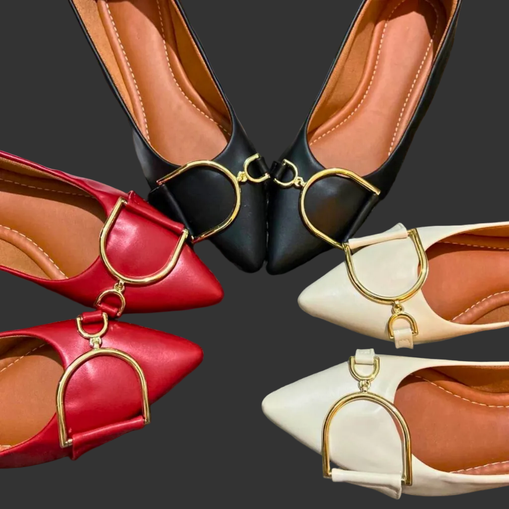 Sapatilha Feminina Bico Fino com Fivela Dourada – Elegância, Conforto e Versatilidade – Fernanza